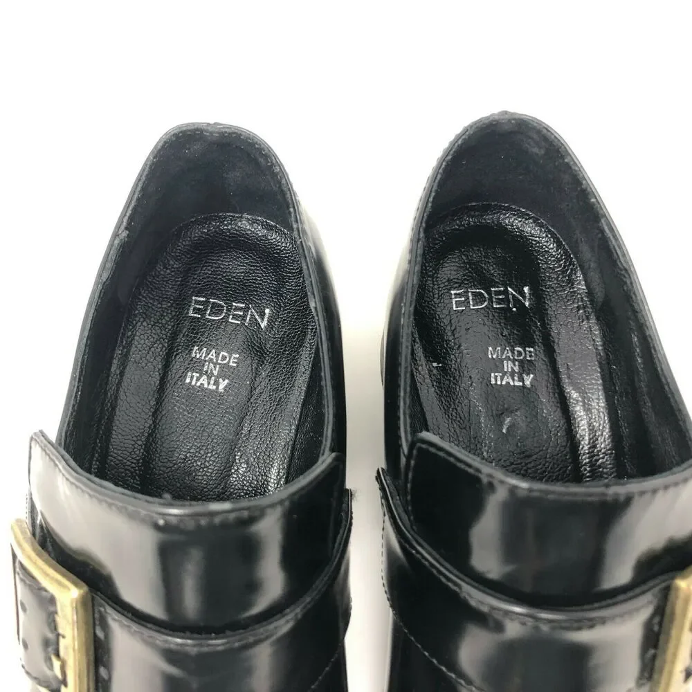 Vintage Black Patent Leather Loafers Women's 6 Chunky Heel Punk Retro 90s Eden‎